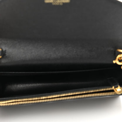 Saint Laurent Grain De Poudre Matelasse Chevron Monogram Envelope Chain Wallet Black 5 of 11