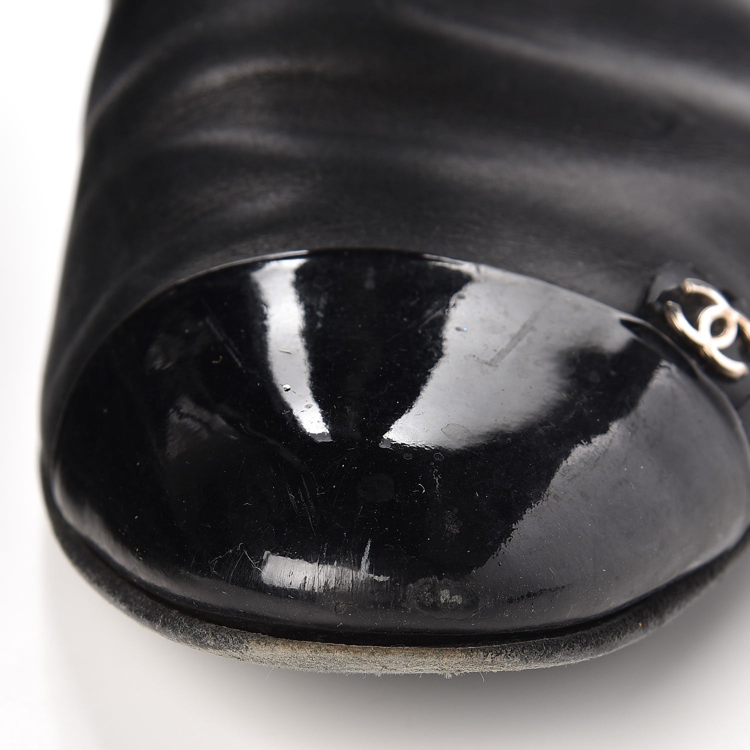 Chanel Lambskin Patent Cap Toe CC High Boots 38 Black 14 of 18