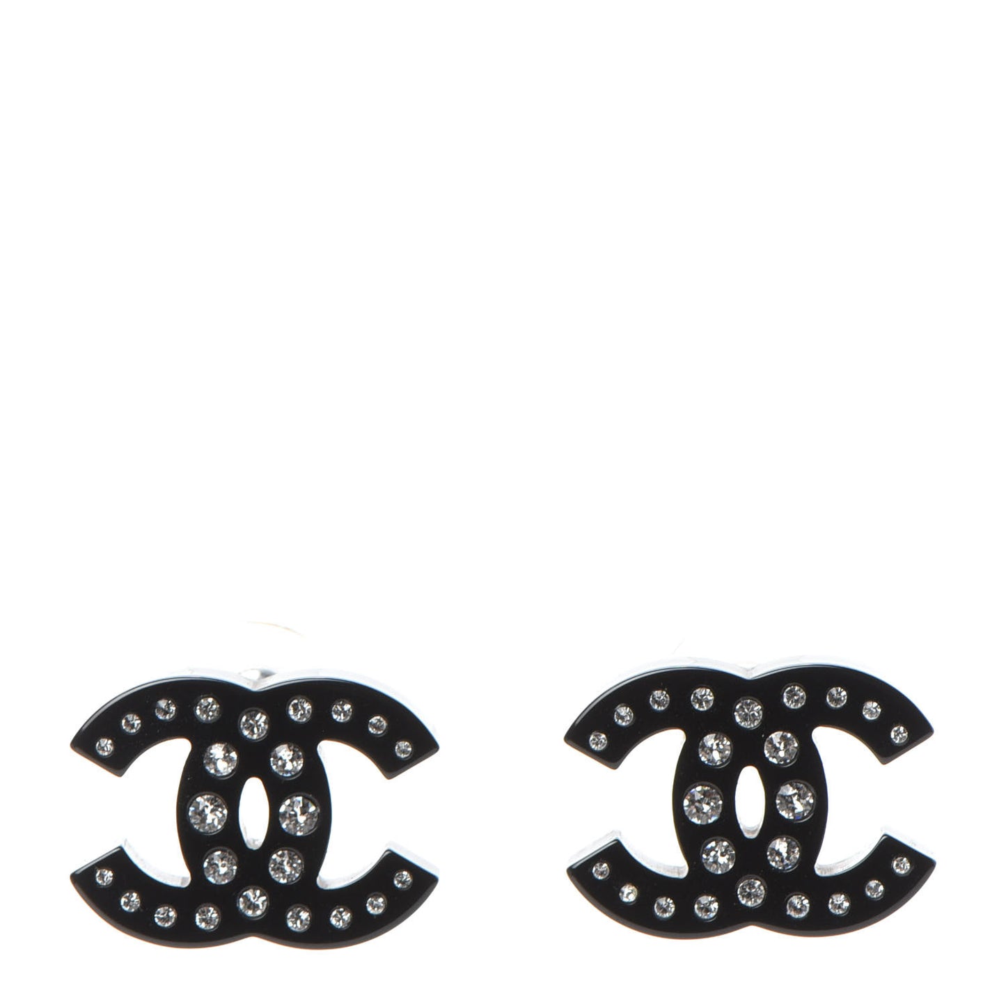 Resin Crystal CC Earrings Black
