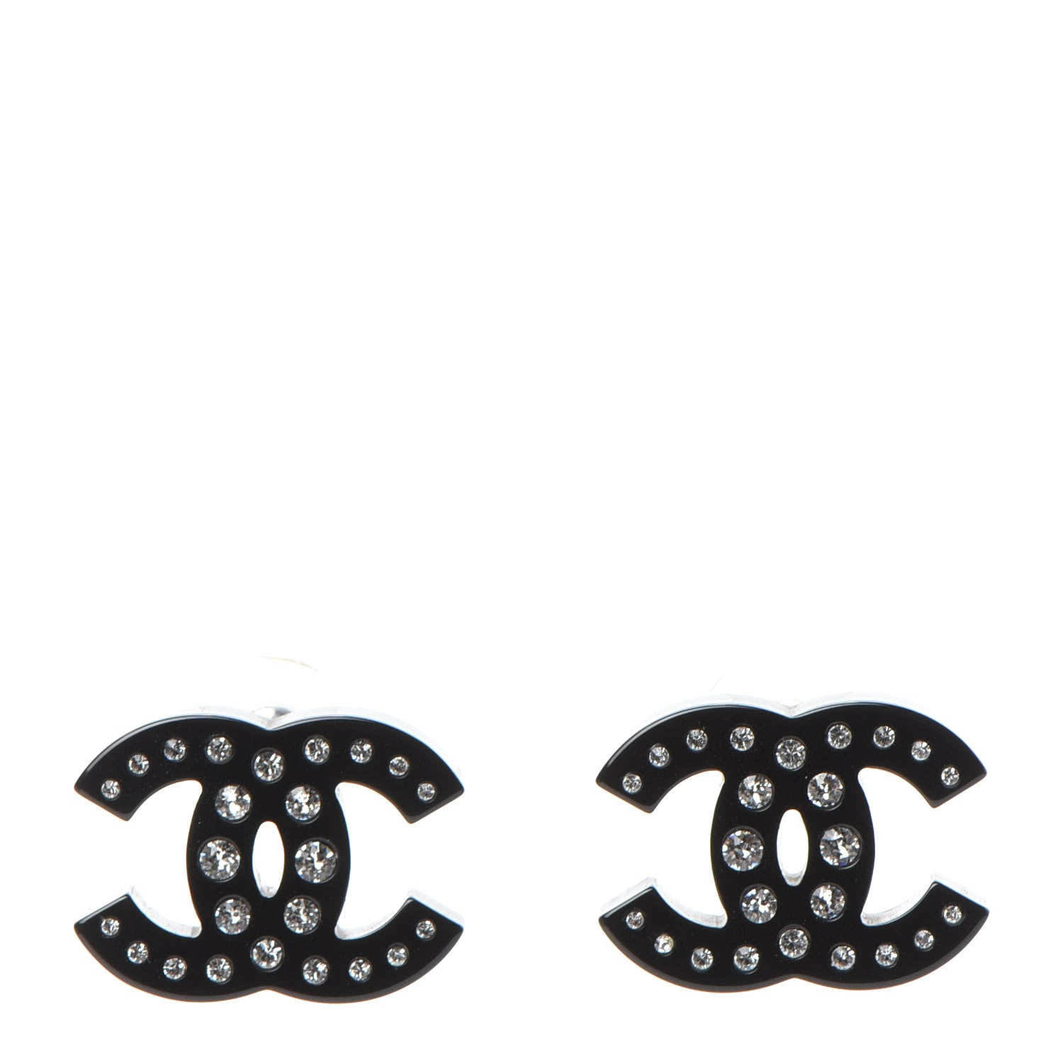Chanel Resin Crystal CC Earrings Black 1 of 5