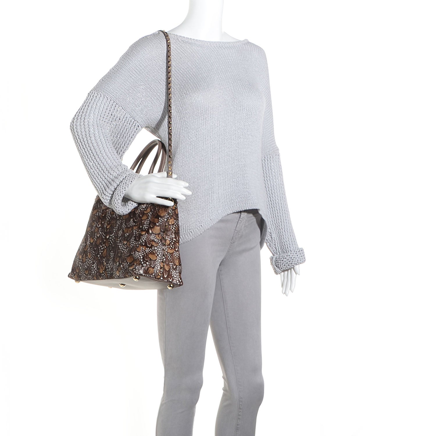 Valentino Garavani Calf Hair Feather Rockstud Dome Satchel 2 of 7