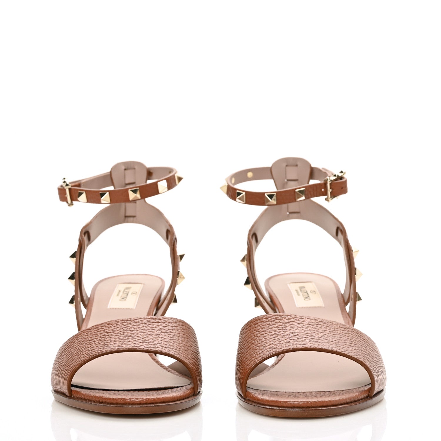 Valentino Garavani Pebbled Calfskin Rockstud Ankle Strap 60mm Sandals 39 Bright Cognac 2 of 7