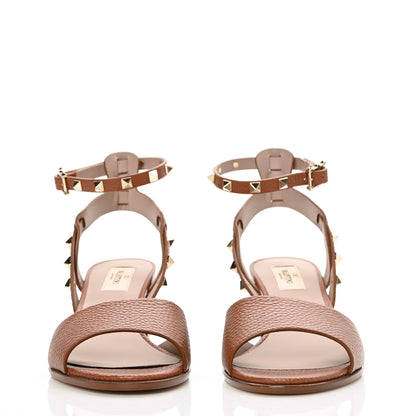 Valentino Garavani Pebbled Calfskin Rockstud Ankle Strap 60mm Sandals 39 Bright Cognac 2 of 7