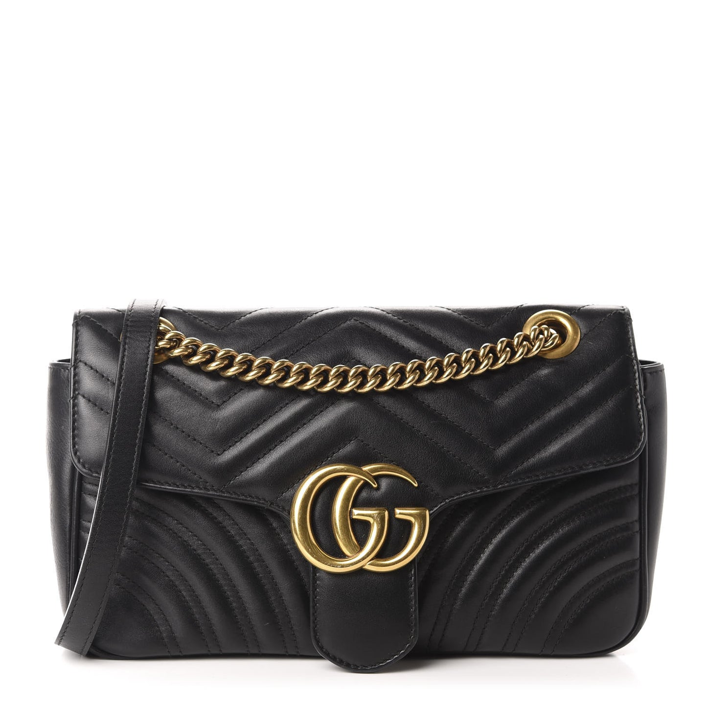 Calfskin Matelasse Small GG Marmont Shoulder Bag Black