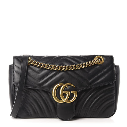 Gucci Calfskin Matelasse Small GG Marmont Shoulder Bag Black 1 of 12