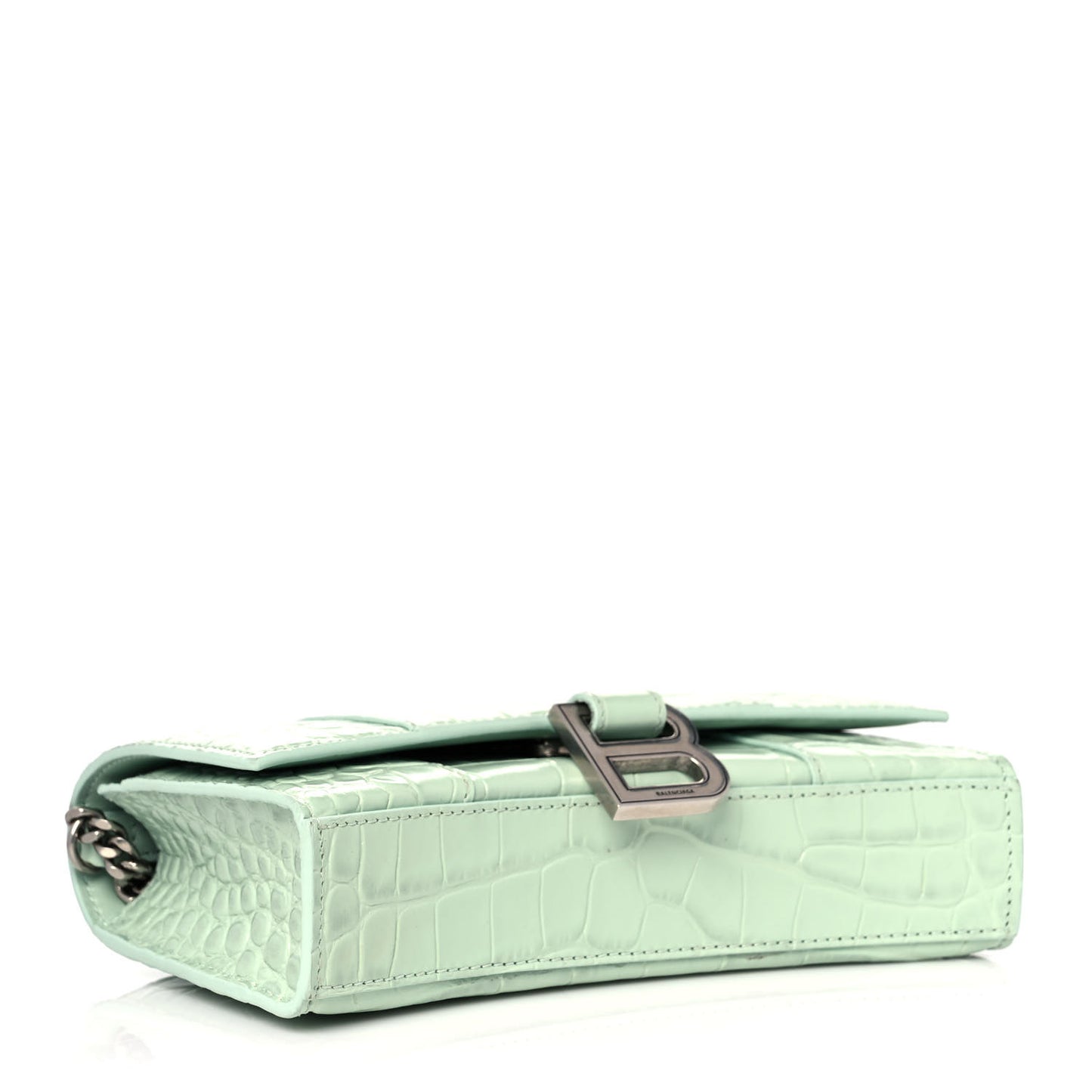 Shiny Calfskin Crocodile Embossed Hourglass Chain Bag Light Green