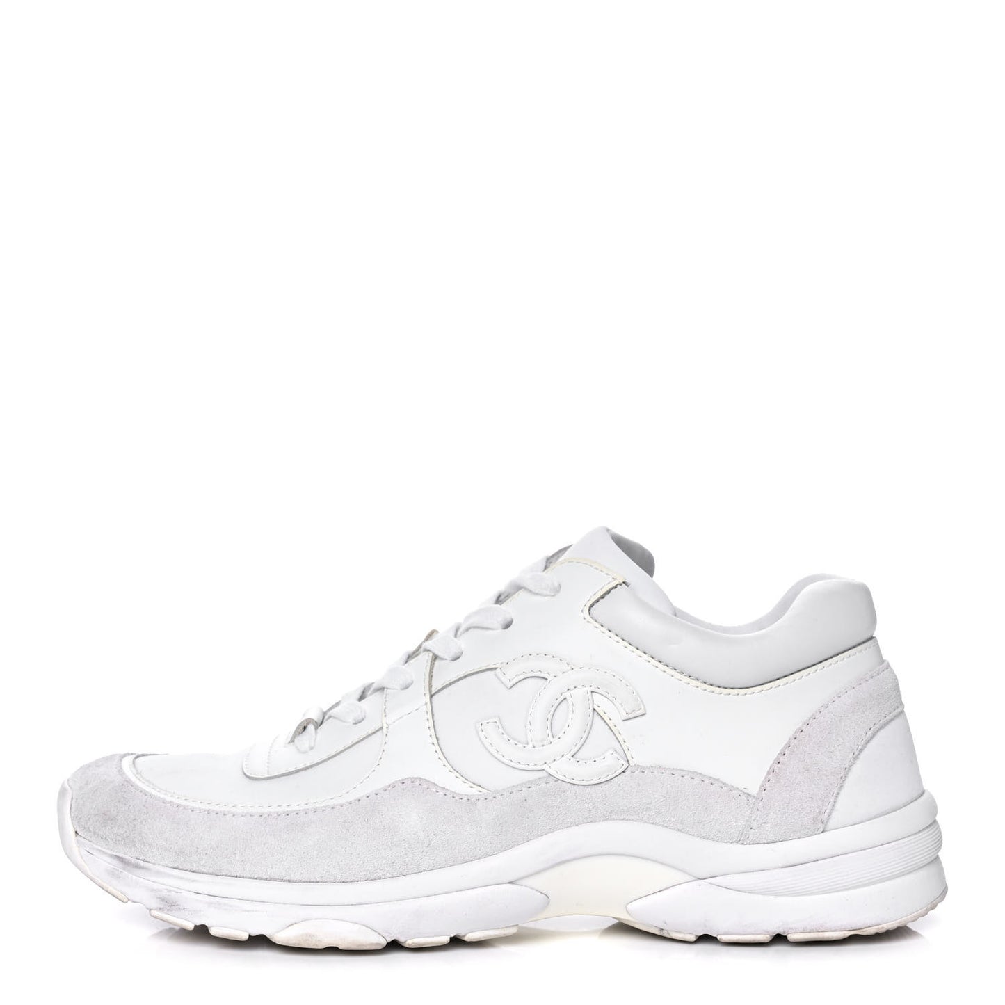 Suede Calfskin Fabric CC Sneakers 40.5 White