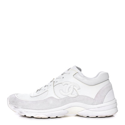 Chanel Suede Calfskin Fabric CC Sneakers 40.5 White 1 of 10