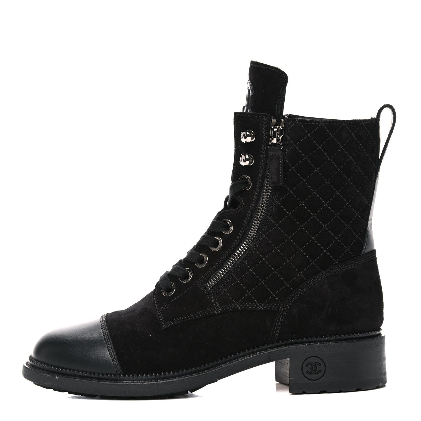 Suede Quilted CC Lace Up Combat Boots 41 Black