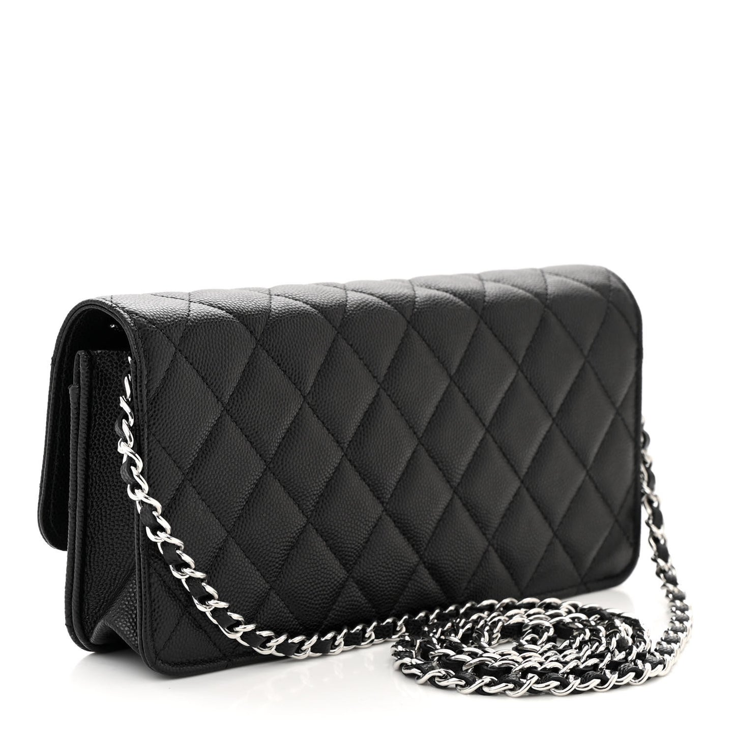 Caviar Quilted Coco Chanel Logo Clutch With Chain Flap Black