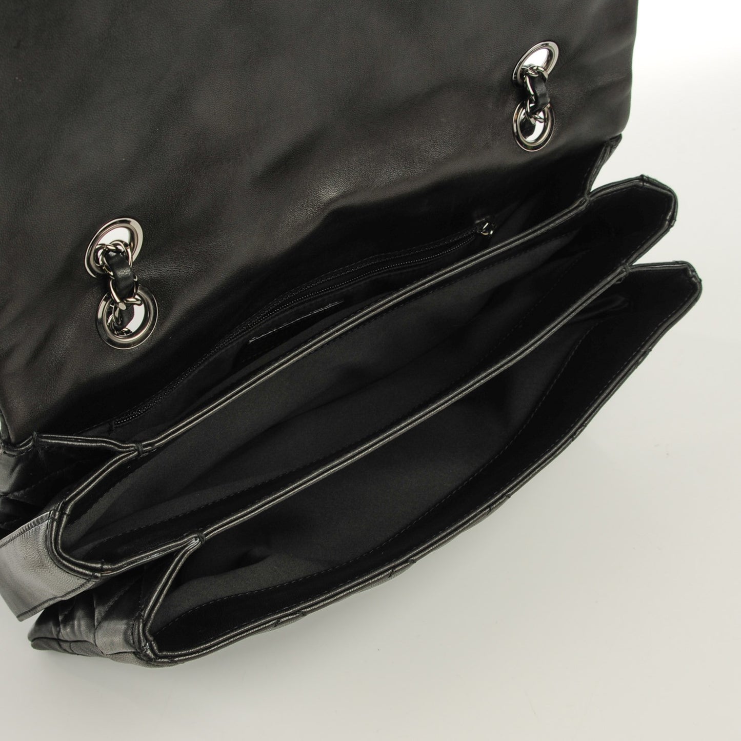 Lambskin Quilted Large 3 Flap Black
