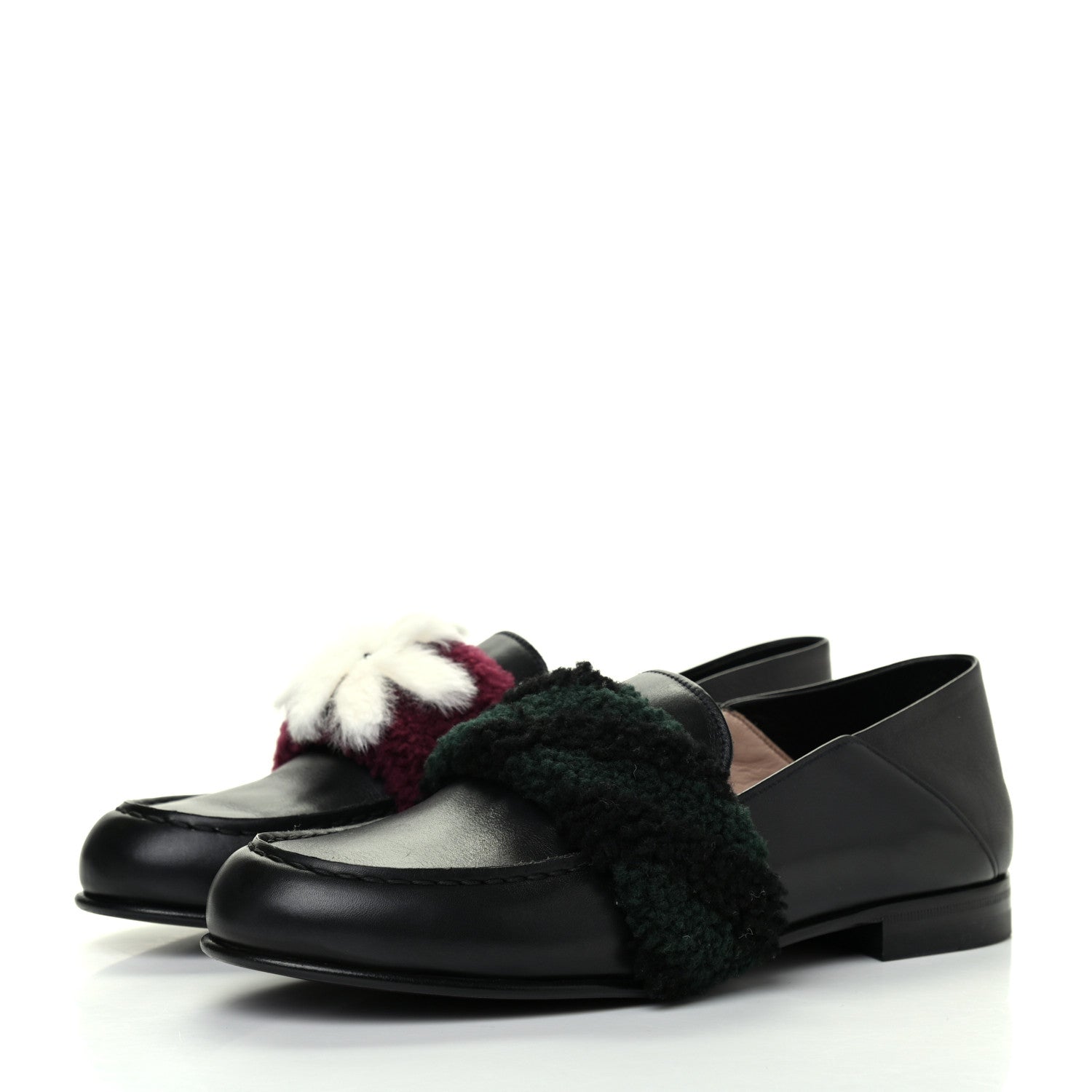 Fendi Vitello Shearling Mink Slip On Loafers 38 Black 3 of 13