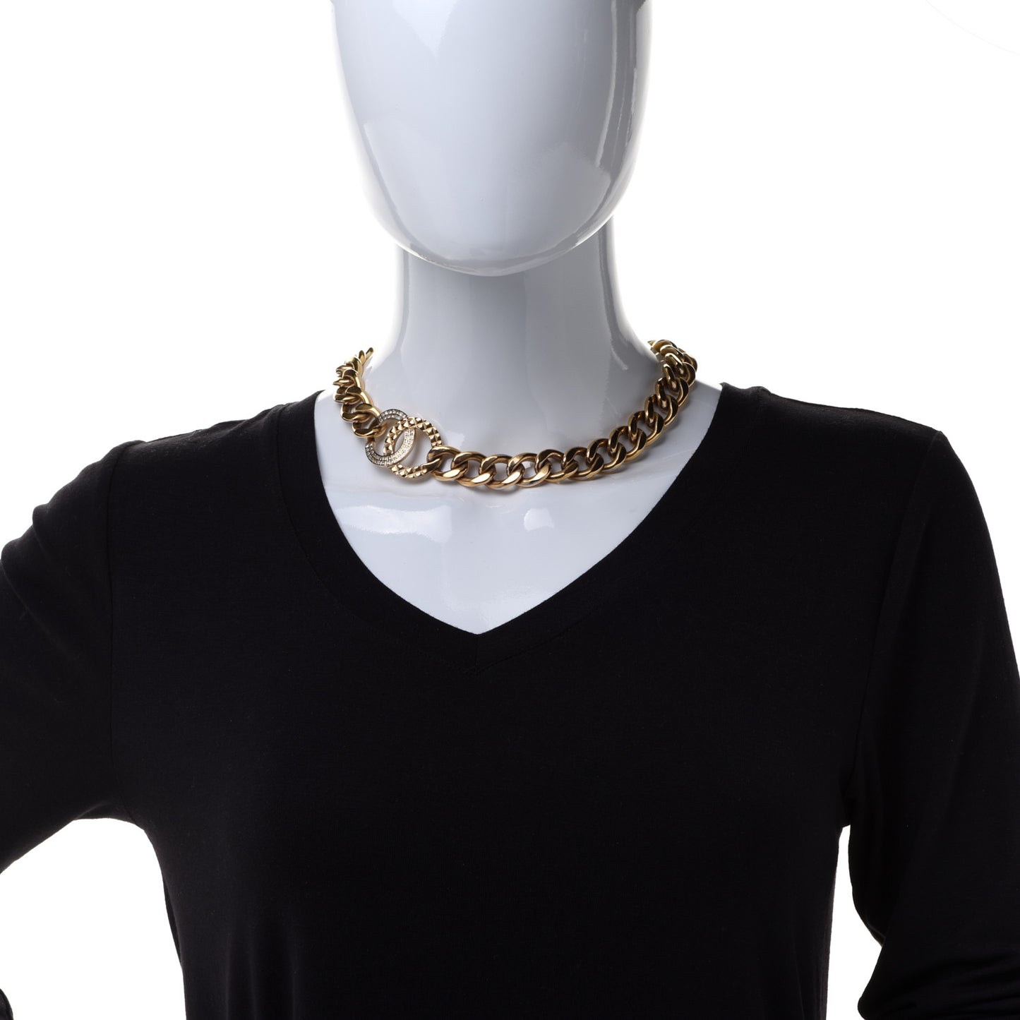 Crystal Chain Link CC Choker Necklace Gold