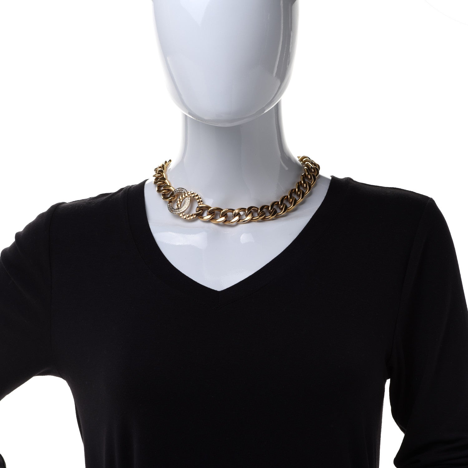 Chanel Crystal Chain Link CC Choker Necklace Gold 2 of 6