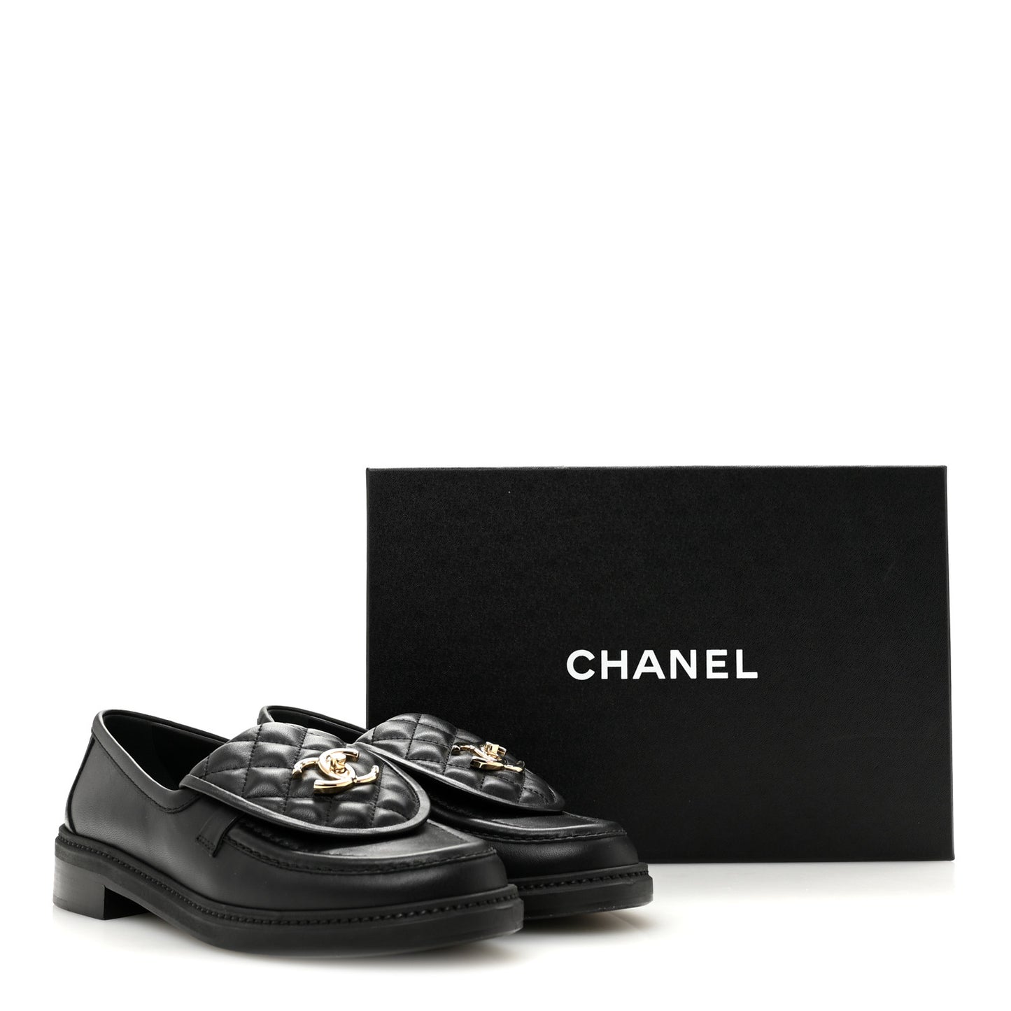 Lambskin Quilted CC Turnlock Loafers 38 Black