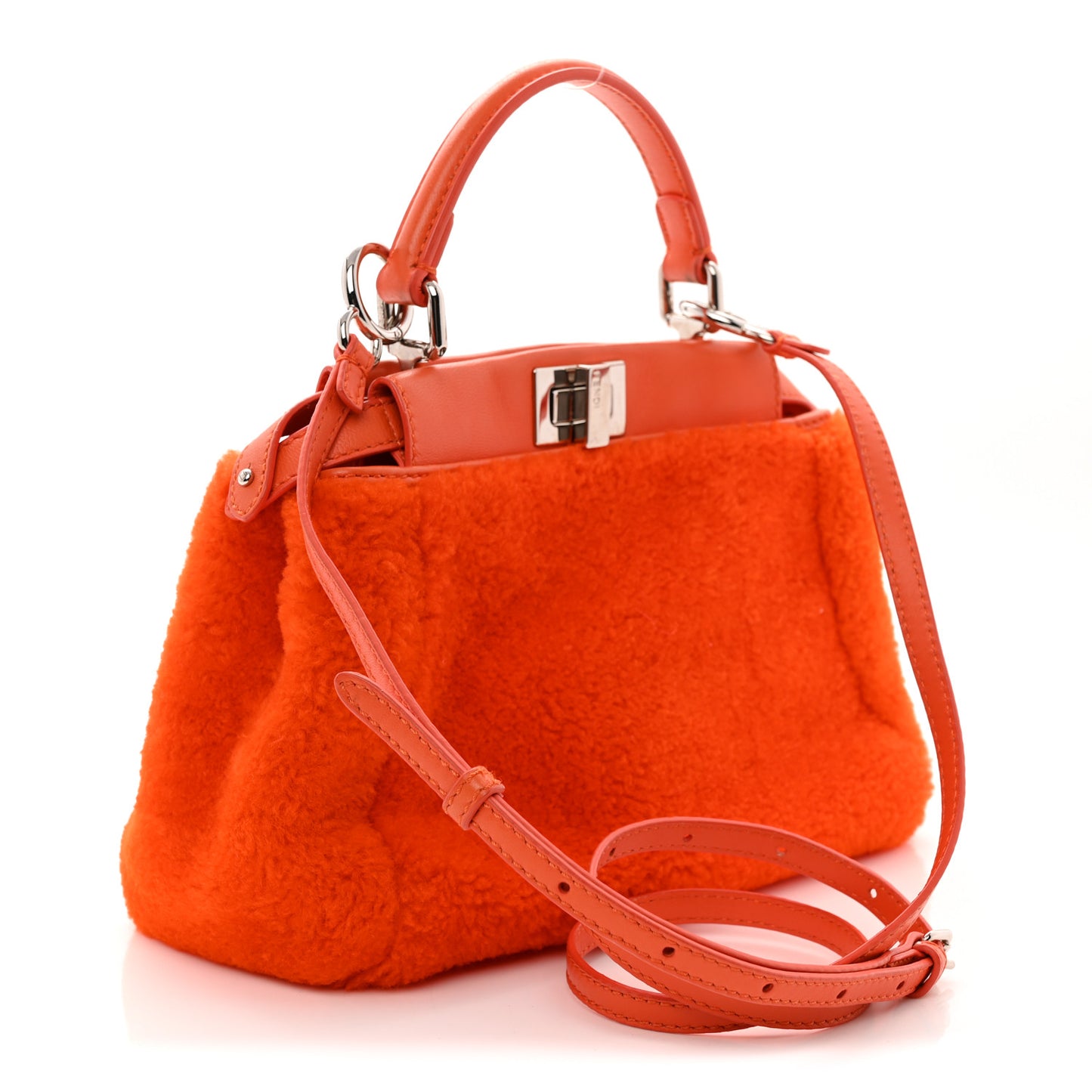 Shearling Nappa Mini Peekaboo Iconic Satchel Arancio
