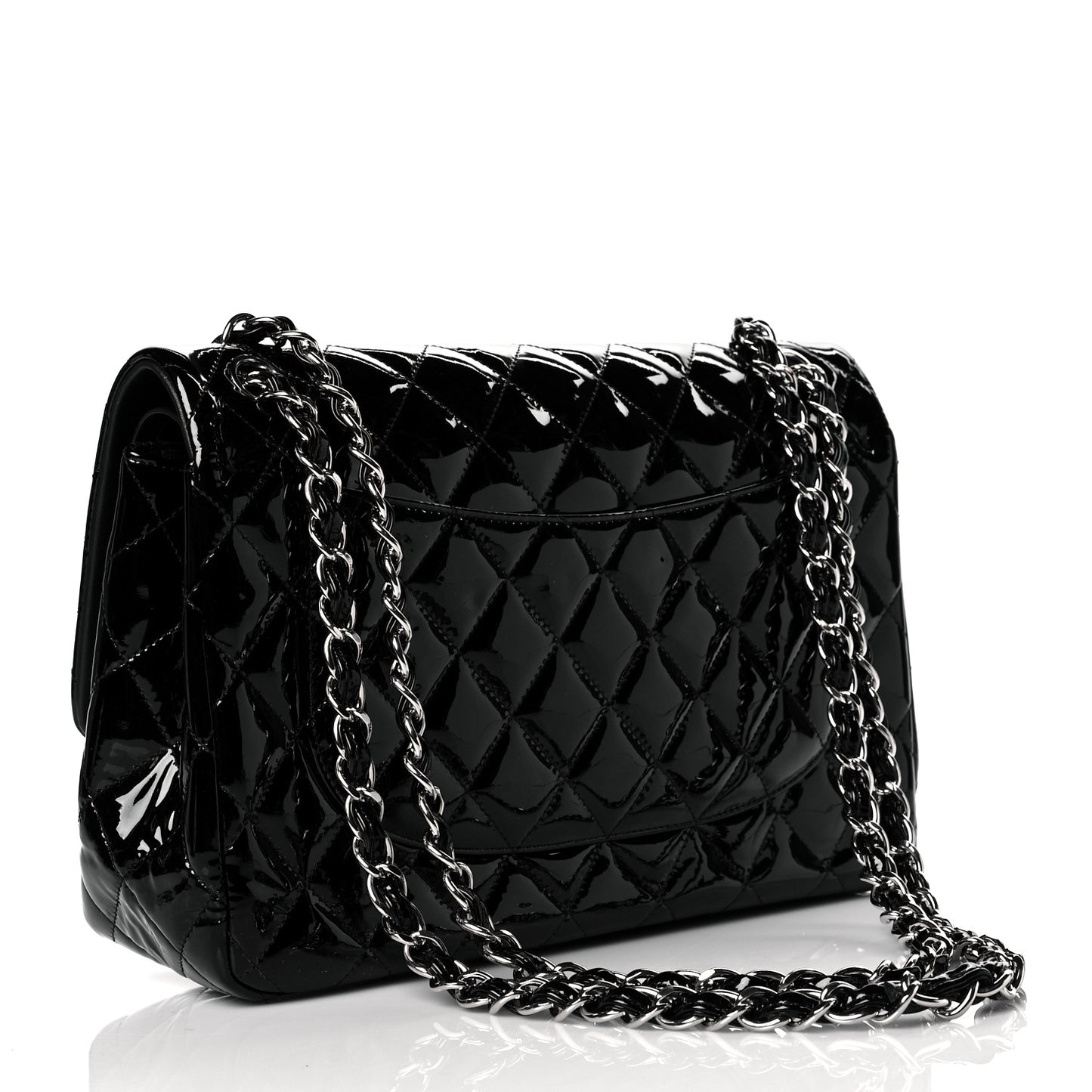 Patent Quilted Jumbo Double Flap Black