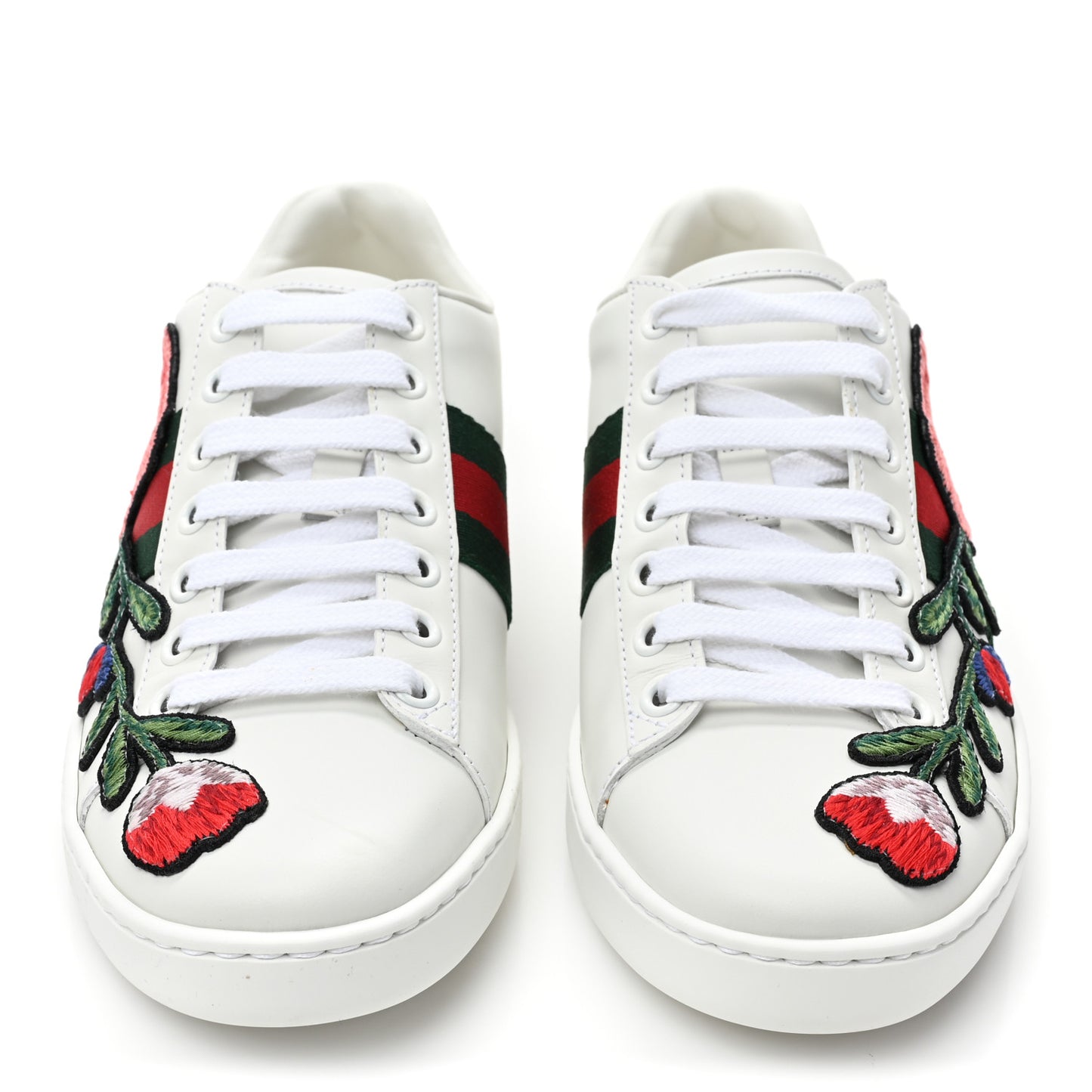 Calfskin Web Floral Embroidered Womens Ace Sneakers 35 White