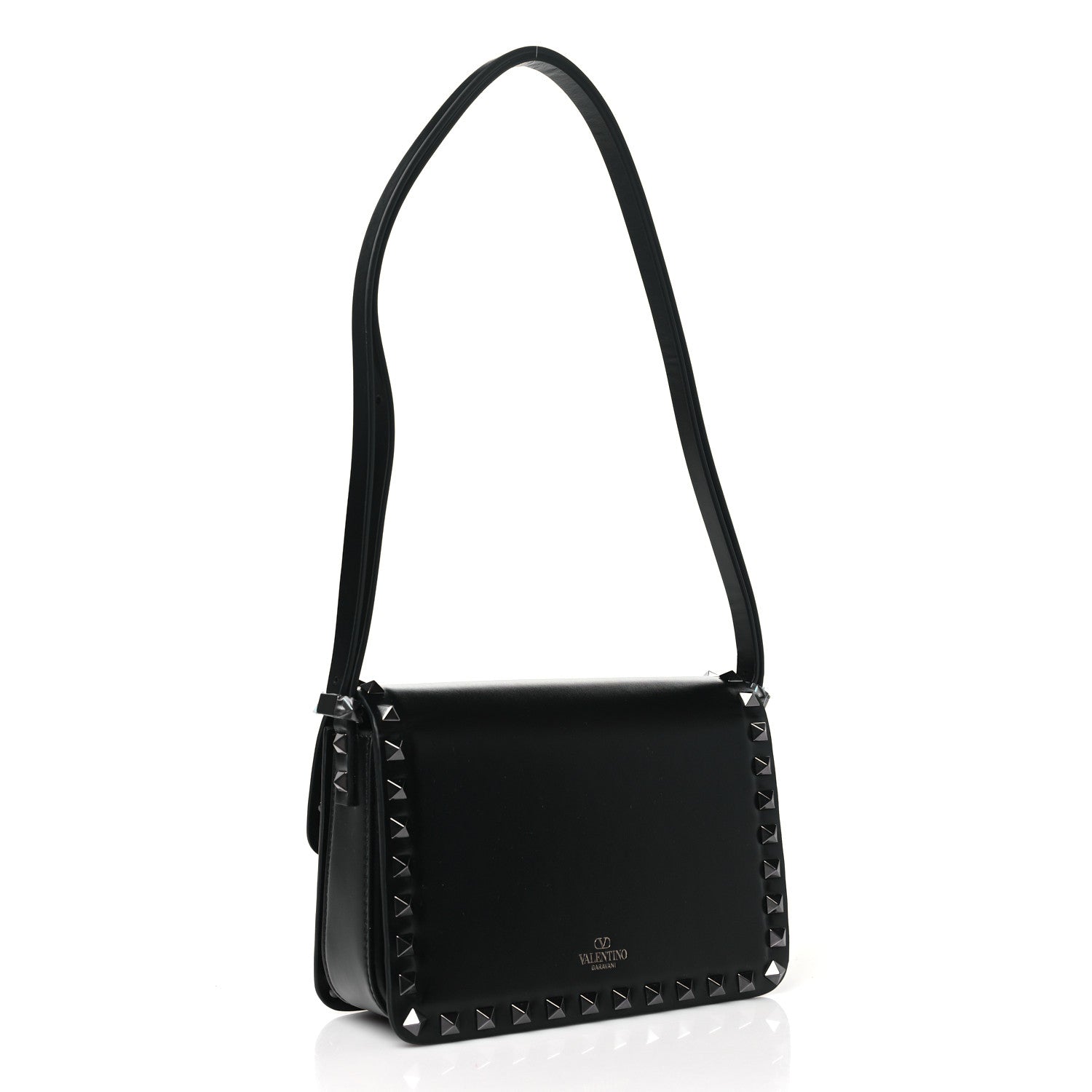 Valentino Garavani Smooth Calfskin Enamel Tonal Small Rockstud23 Shoulder Bag Black 3 of 9