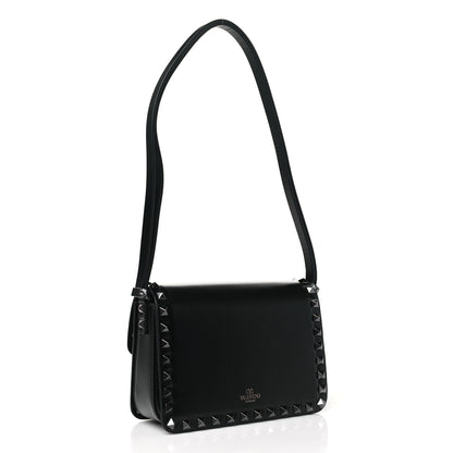 Valentino Garavani Smooth Calfskin Enamel Tonal Small Rockstud23 Shoulder Bag Black 3 of 9