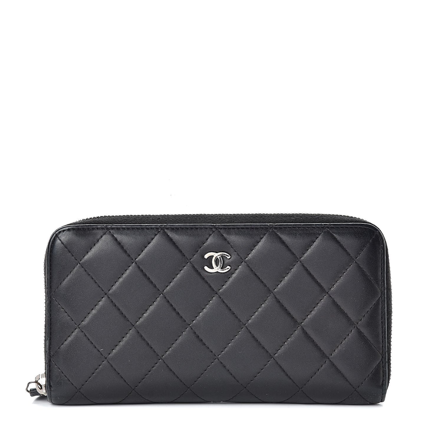 Lambskin Quilted Large Gusset Zip Around Wallet Black