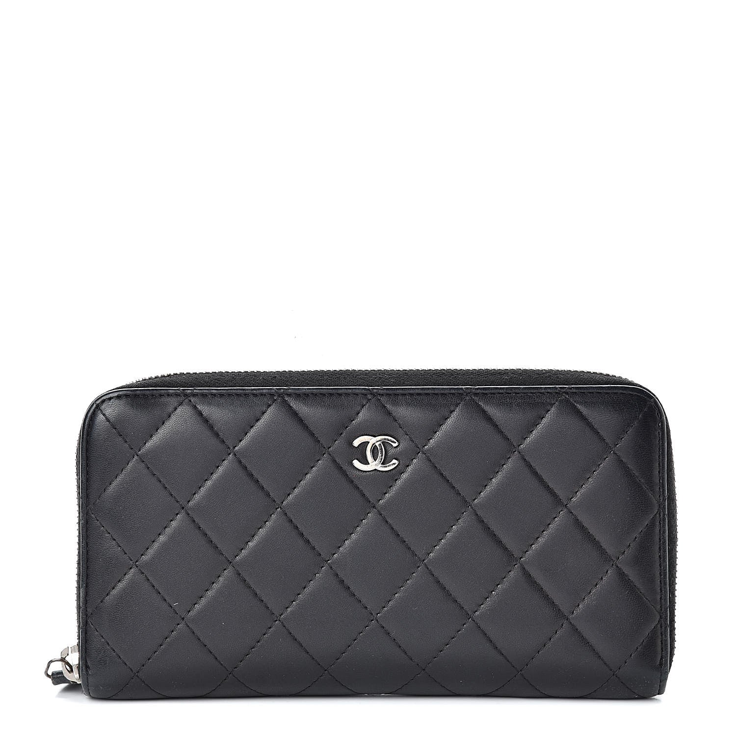 Chanel Lambskin Quilted Large Gusset Zip Around Wallet Black 1 of 12