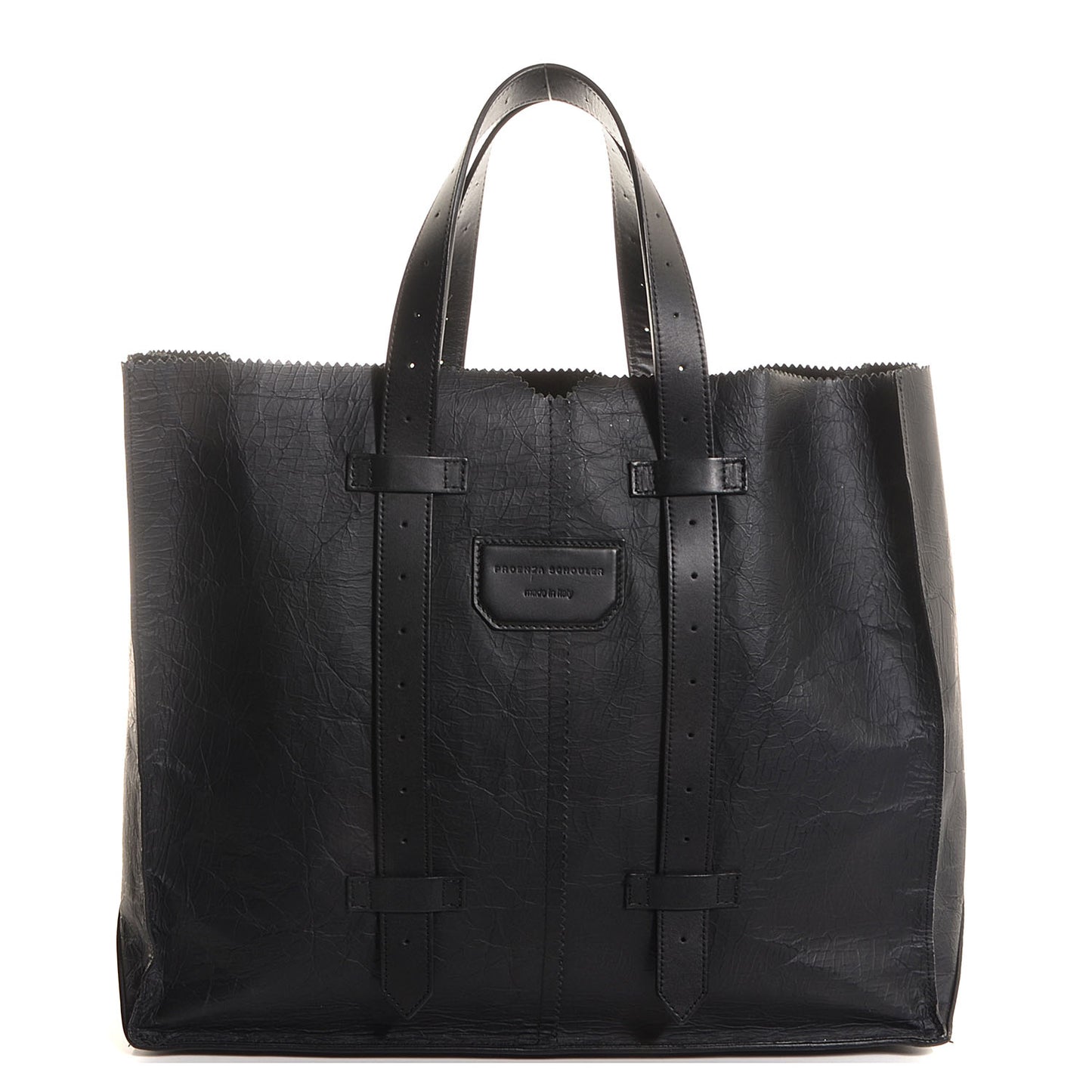 Leather Large Shopping Tote Black