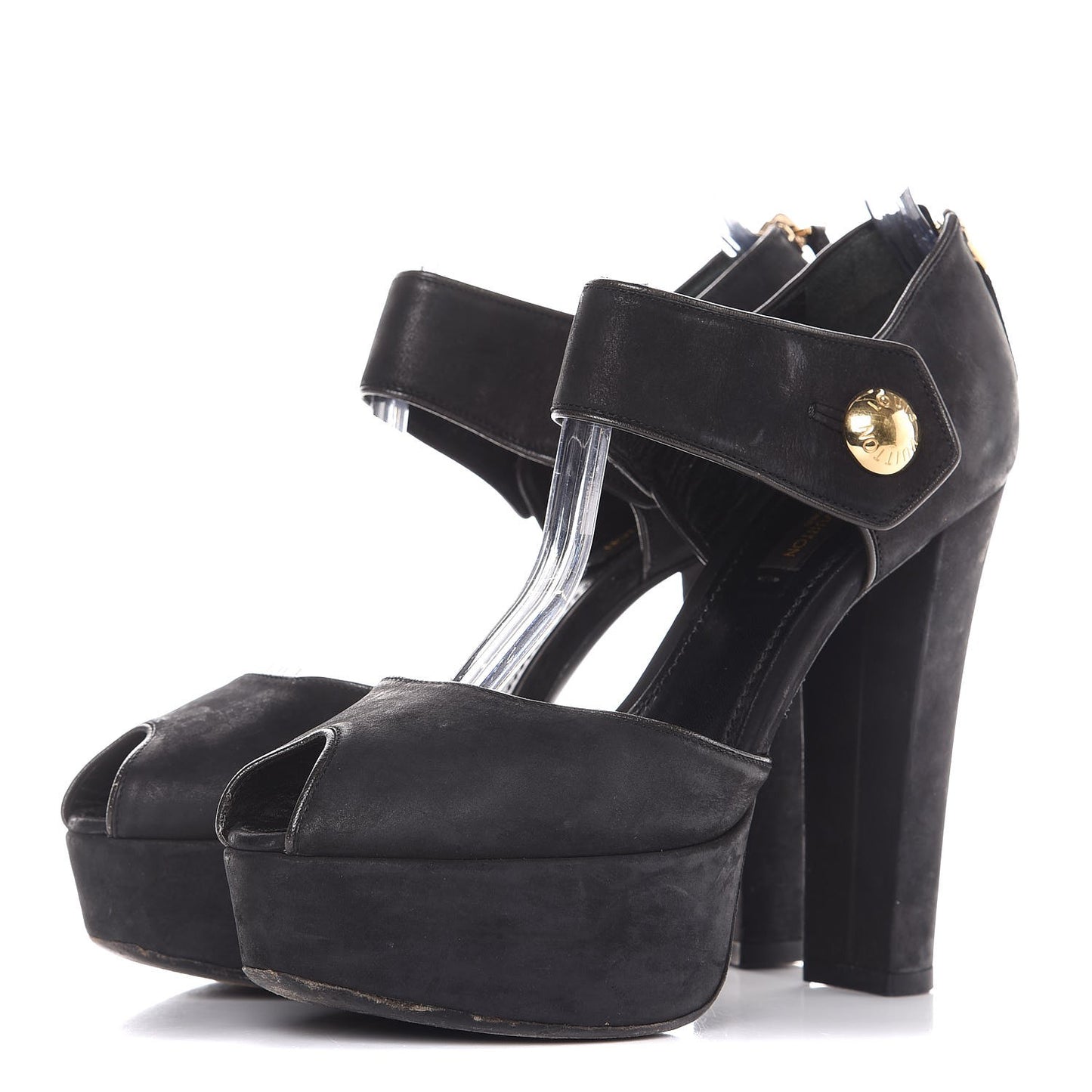 Suede Peep Toe Mary Jane Pumps 37 Black