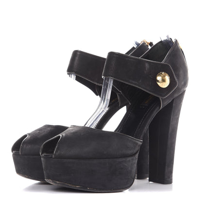 Louis Vuitton Suede Peep Toe Mary Jane Pumps 37 Black 2 of 10