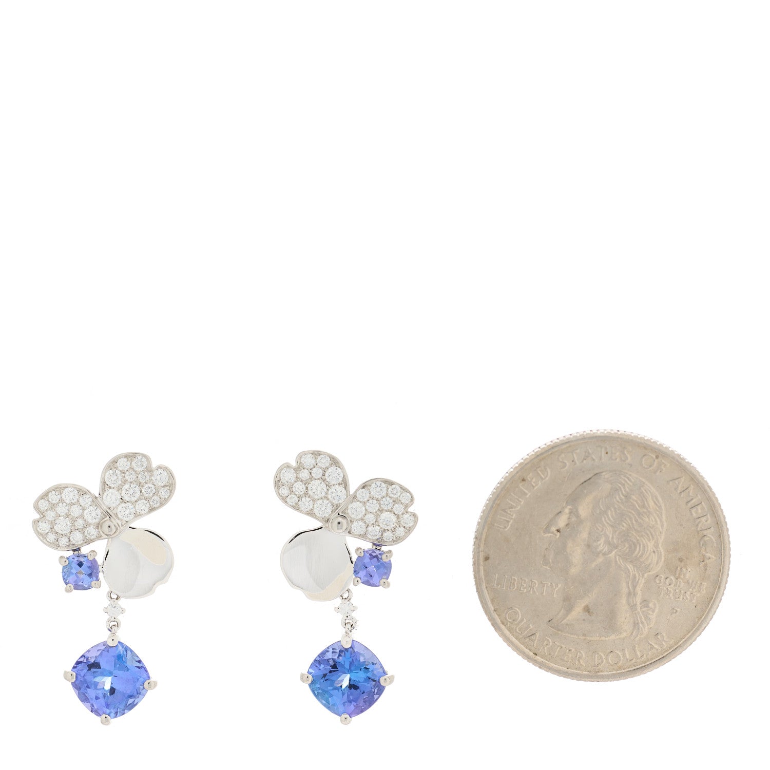 Tiffany Platinum Diamond Tanzanite Paper Flowers Single Drop Earrings 2 of 4