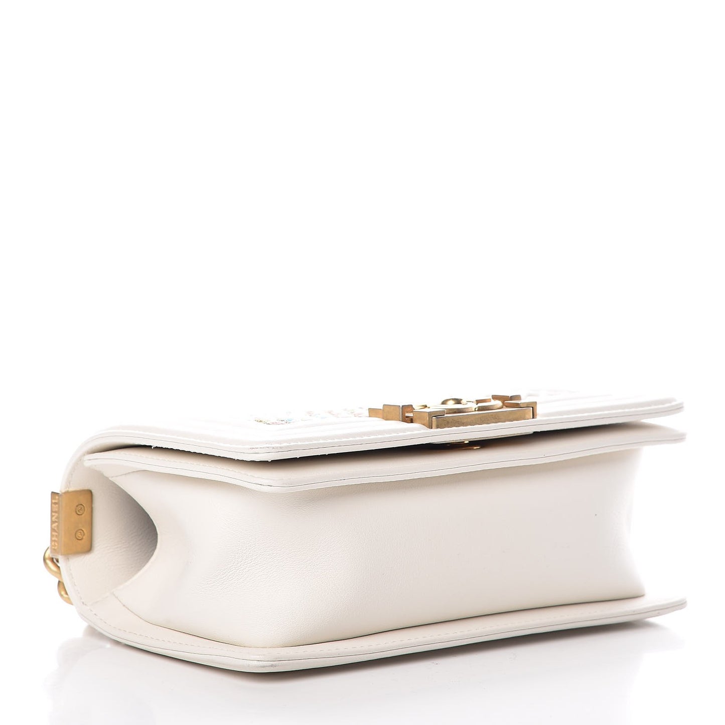 Calfskin Embroidered Small Boy Flap Ivory