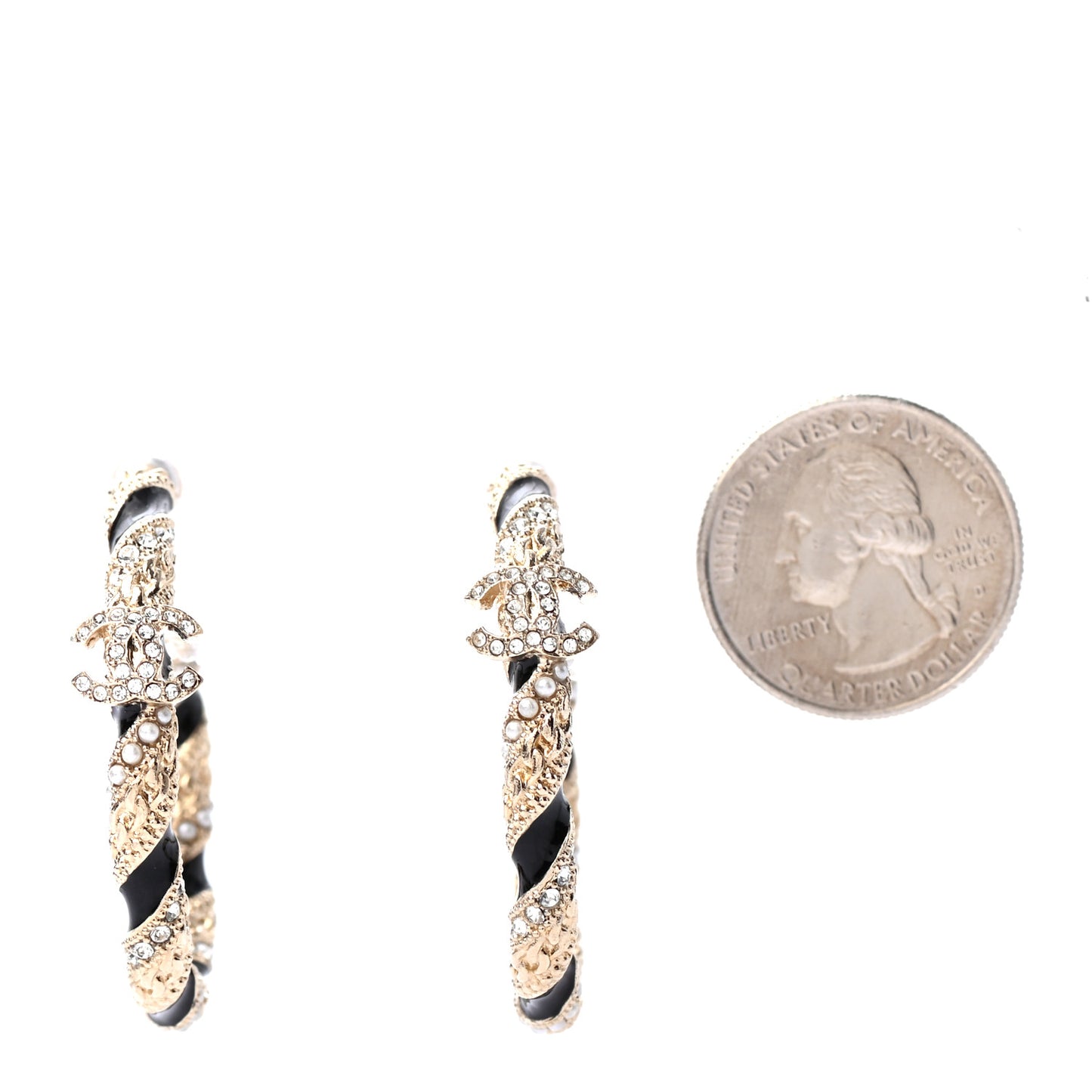 Crystal Pearl Twist CC Hoop Earrings Gold Black