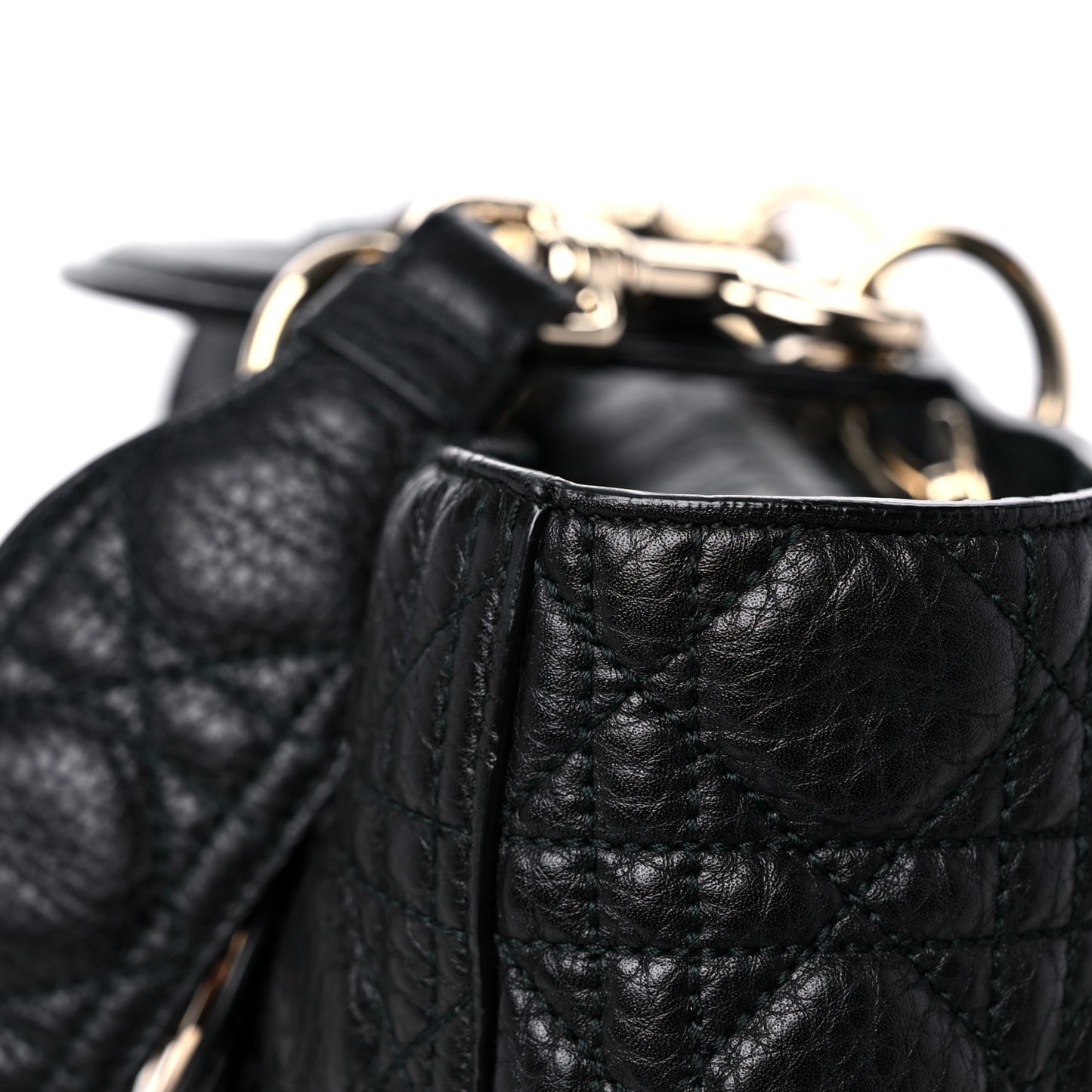 Grained Calfskin Cannage Large Supple Lady Dior Black