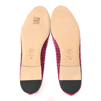 Chanel Tweed Grosgrain Cap Toe Ballerina Flats 40 Fuchsia Black 5 of 9