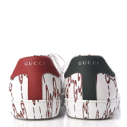 Gucci Calfskin GucciGhost Print Mens Ace Sneakers 11 White Hibiscus Red 6 of 10