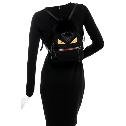 Fendi Nylon Vitello Dolce Goat Fox Fur Crocodile Monster Eyes Mini Backpack Black Sunflower 2 of 8