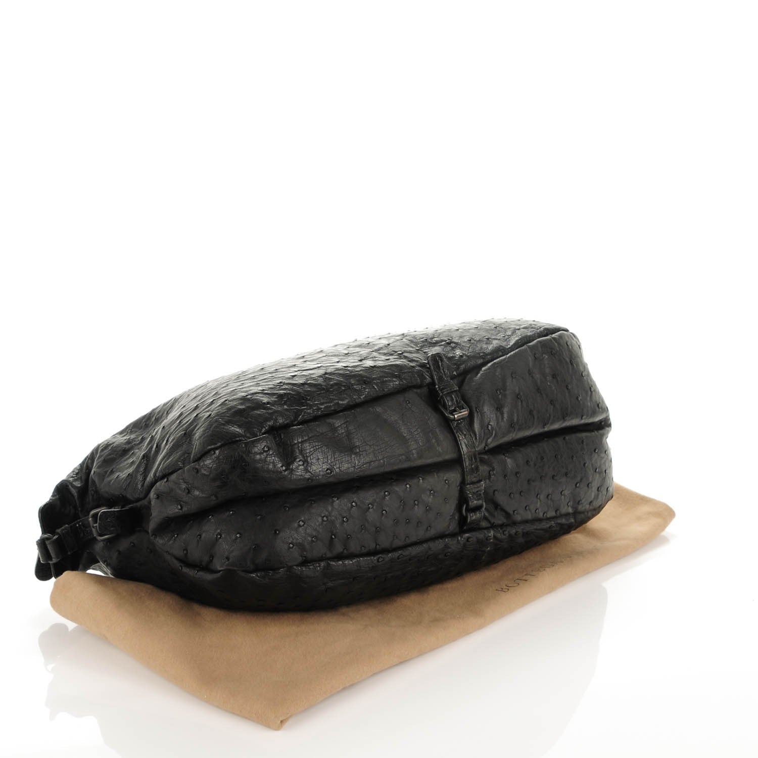 Bottega Veneta Ostrich Crocodile Shoulder Bag Black 3 of 12