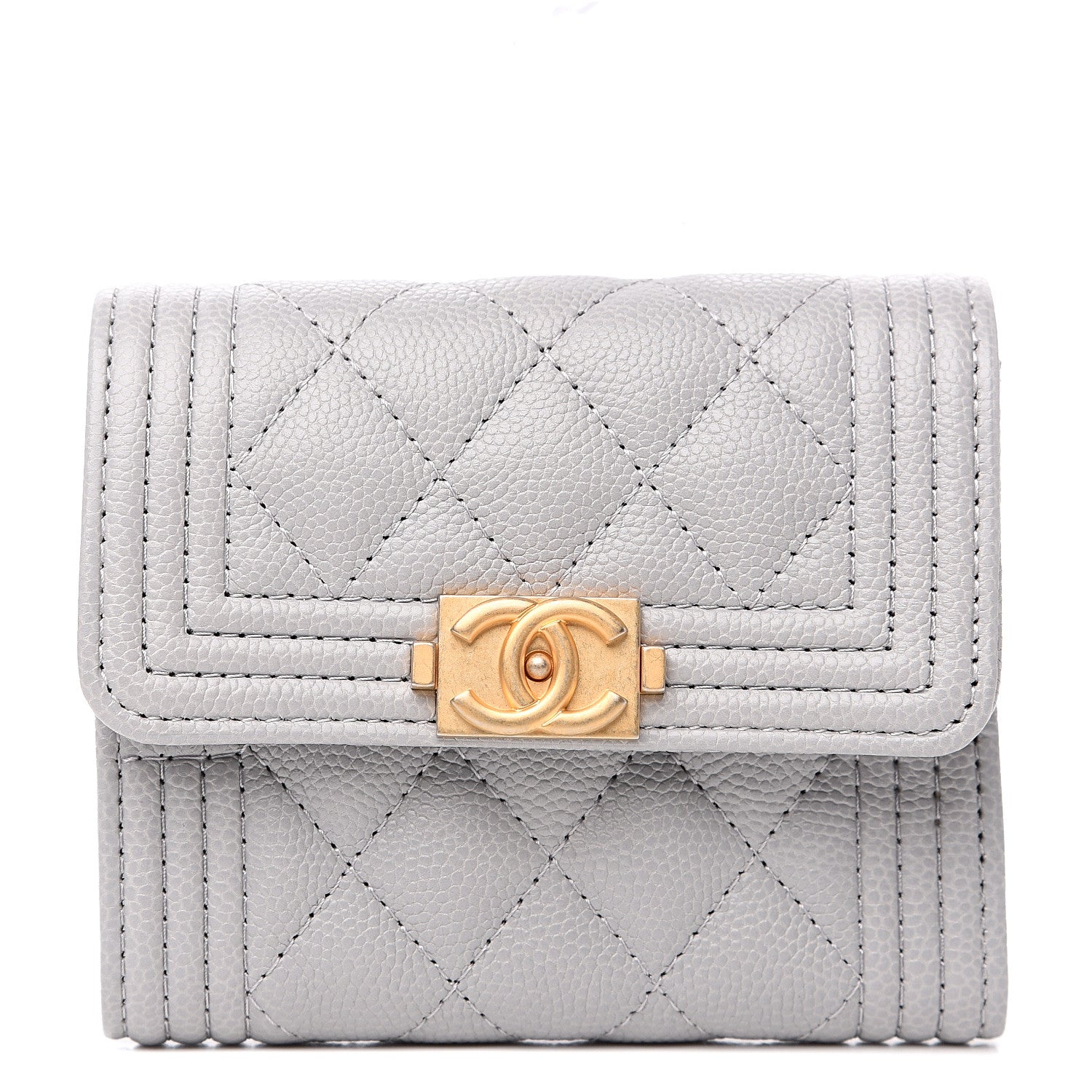 Chanel Caviar Quilted Small Boy Flap Wallet Grey 1 of 7