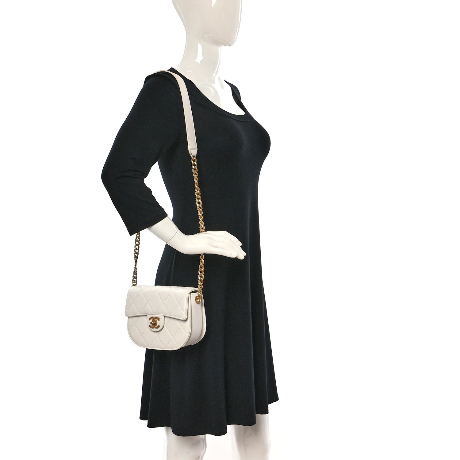 Chanel Calfskin Quilted Moon Messenger White 2 of 12