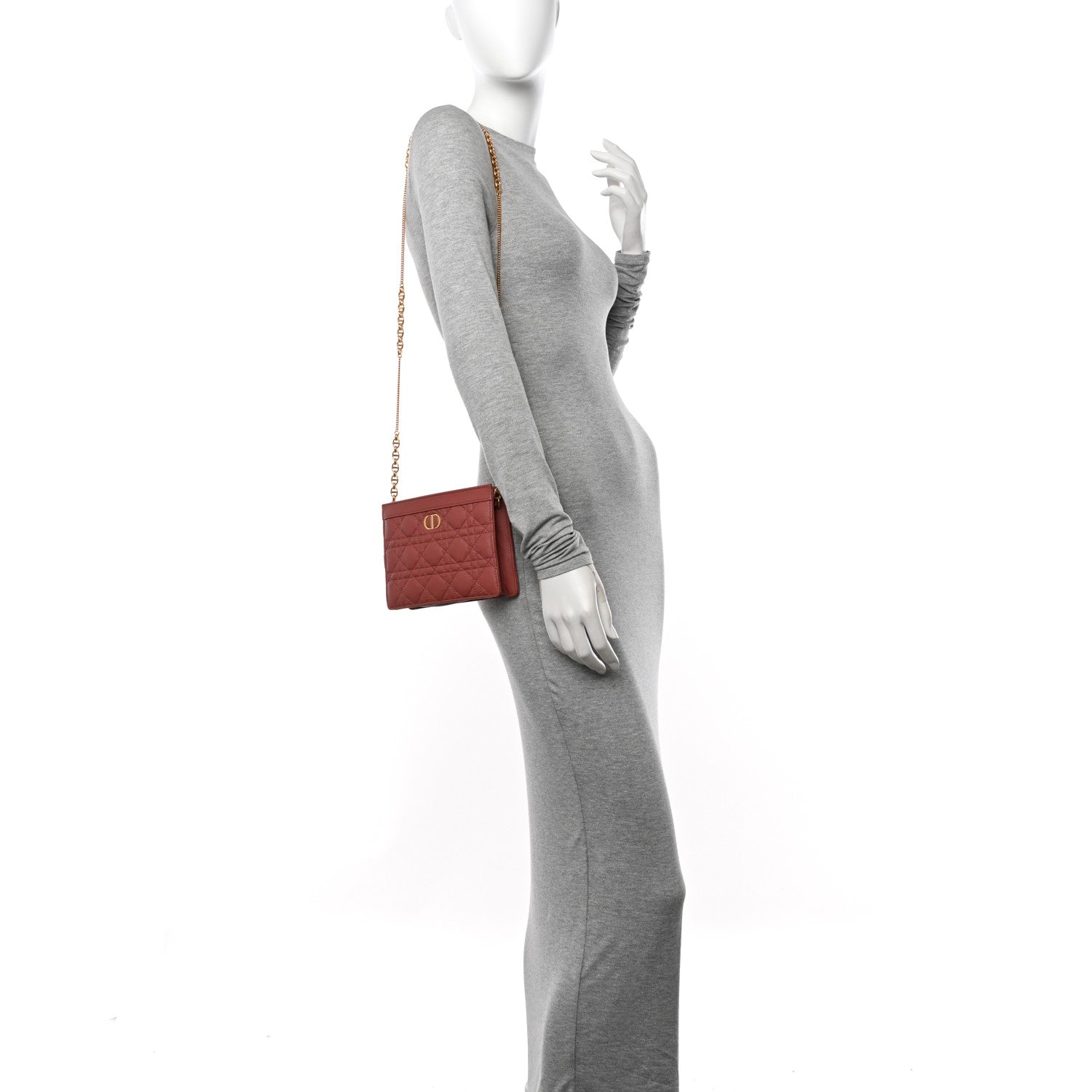 Christian Dior Calfskin Cannage Caro Zipped Pouch With Chain Rust 2 of 13