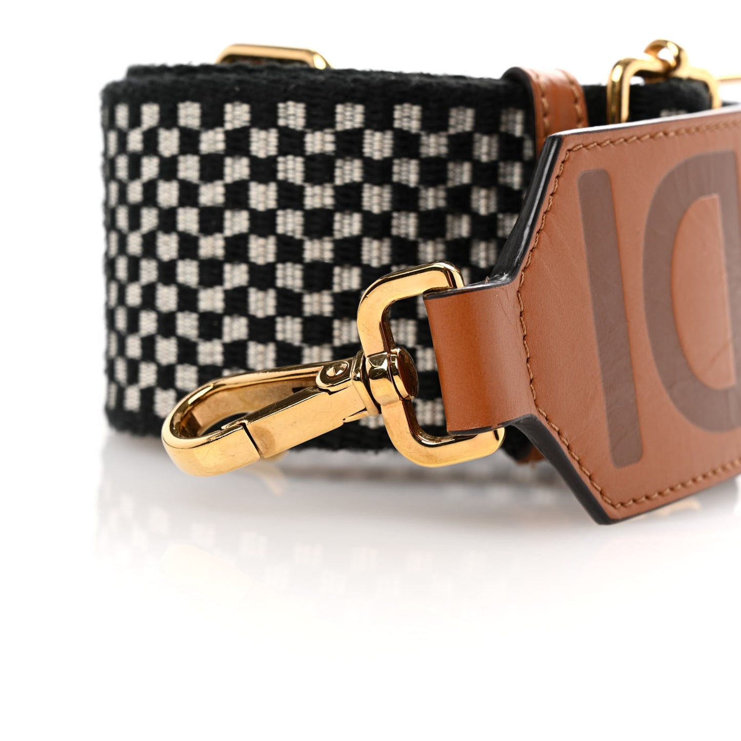 Ribbon Vitello King Logo Embossed Gingham Woven Adjustable Strap You Panna Black Cuoio