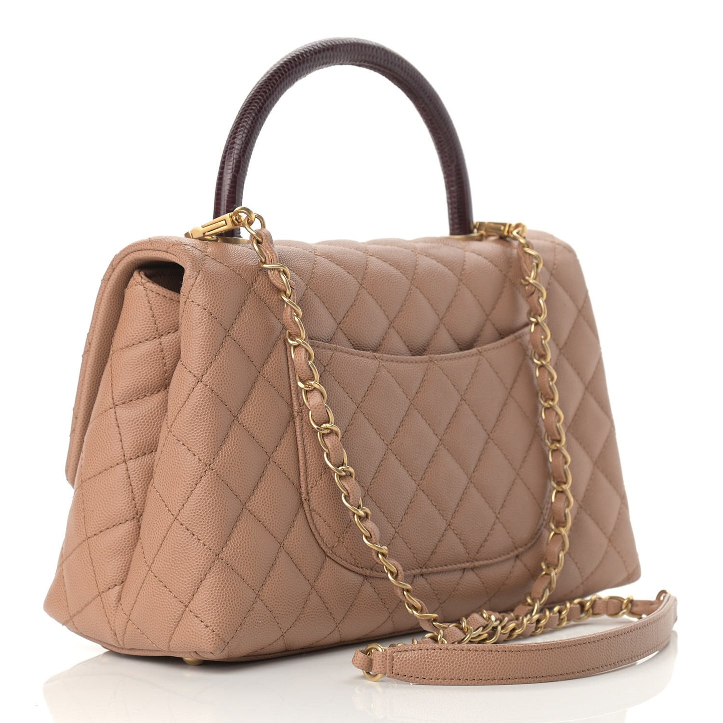 Caviar Lizard Embossed Quilted Small Coco Handle Flap Beige