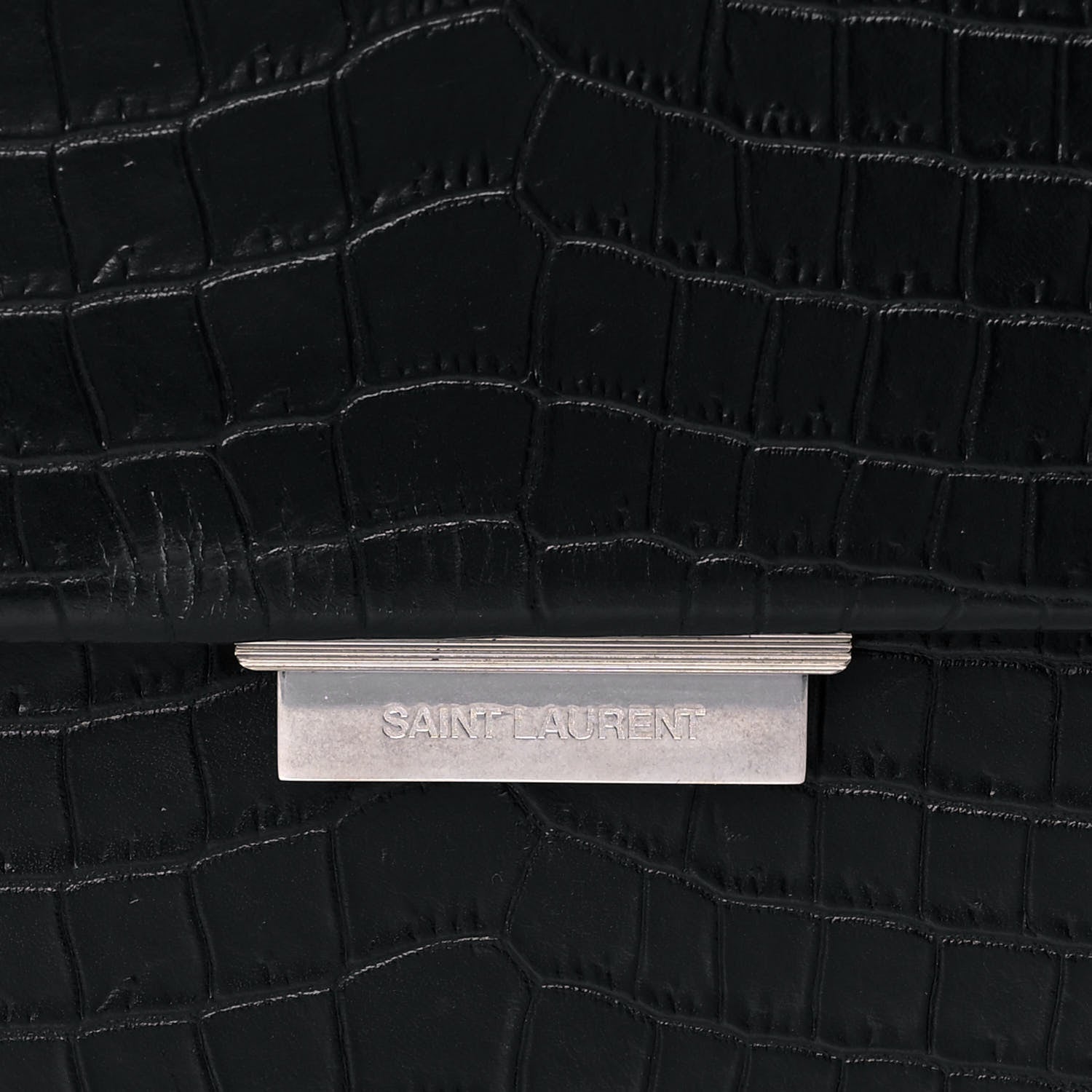Saint Laurent Calfskin Crocodile Embossed Medium Babylone Black 8 of 13