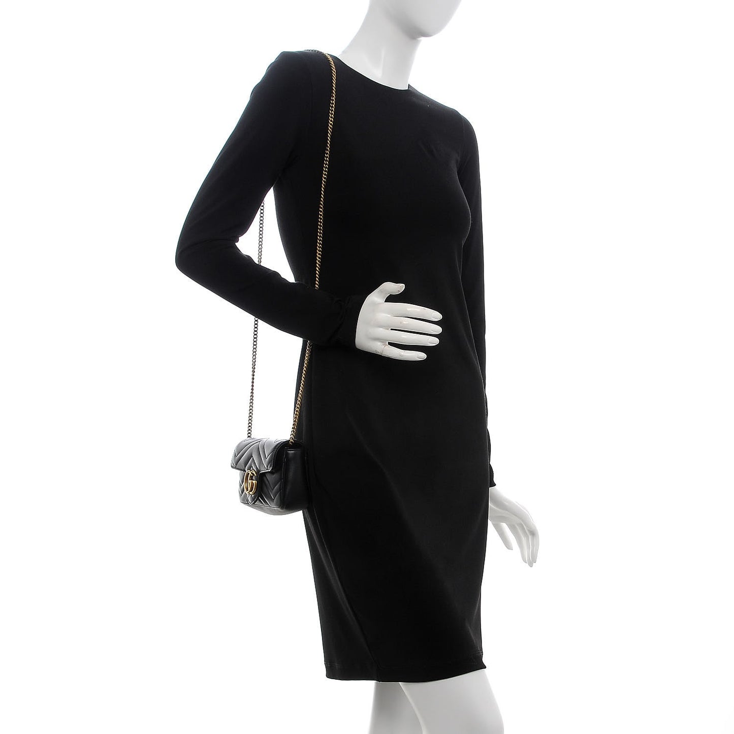 Calfskin Matelasse Super Mini GG Marmont Shoulder Bag Black