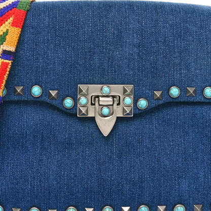 Valentino Garavani Denim Medium Guitar Strap Rockstud Rolling Flap Saddle Bag 7 of 11