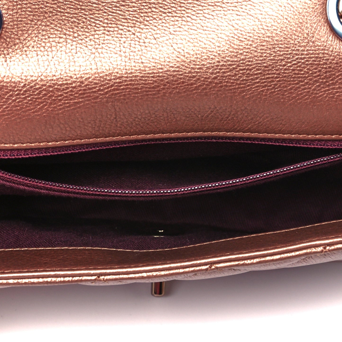 Iridescent Goatskin Quilted Small CC Eyelet Flap Copper