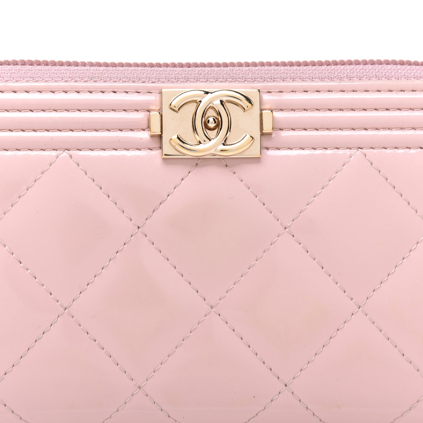 Patent Quilted Small Boy Zip Around Wallet Light Pink