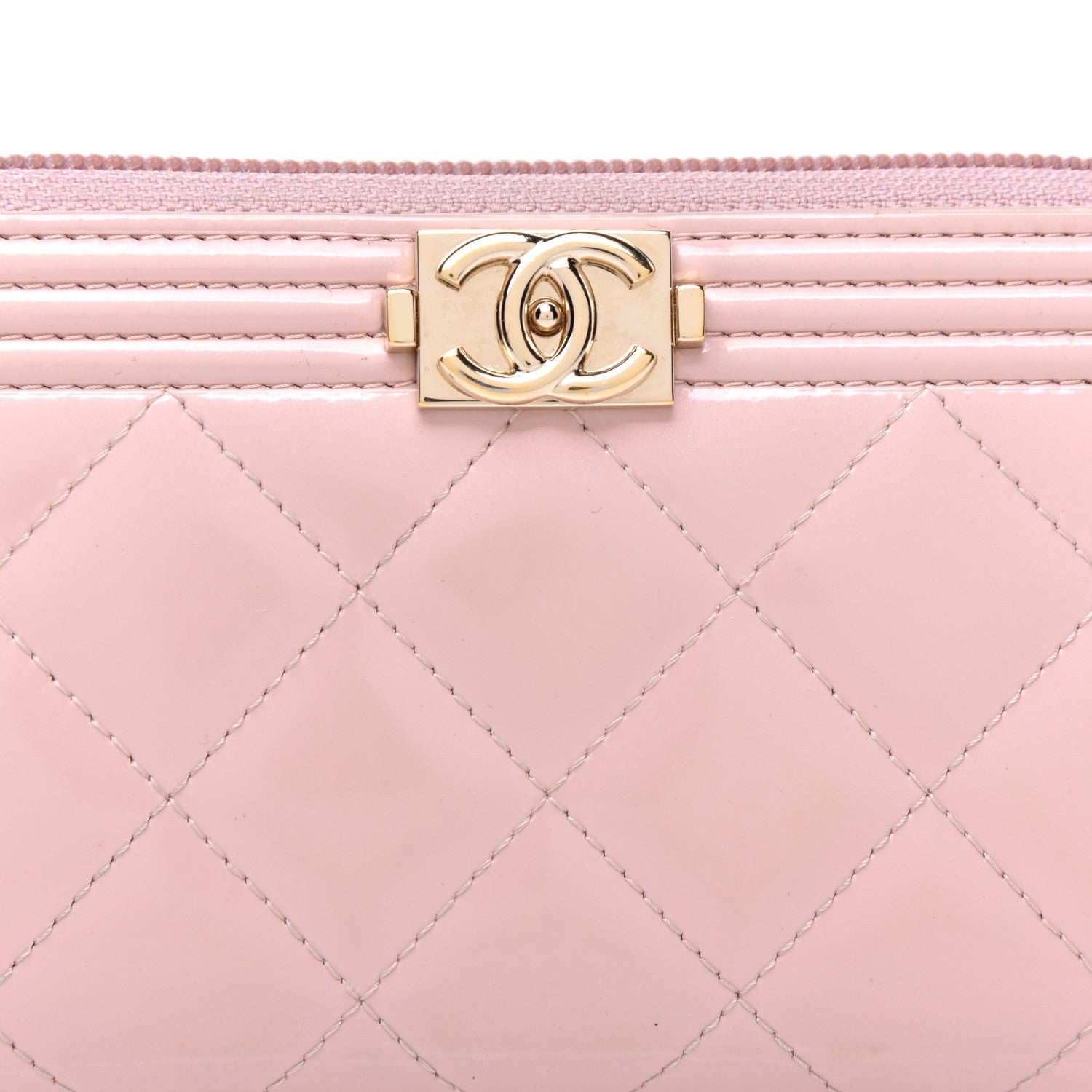 Chanel Patent Quilted Small Boy Zip Around Wallet Light Pink 9 of 10