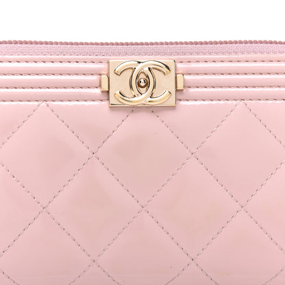 Chanel Patent Quilted Small Boy Zip Around Wallet Light Pink 9 of 10