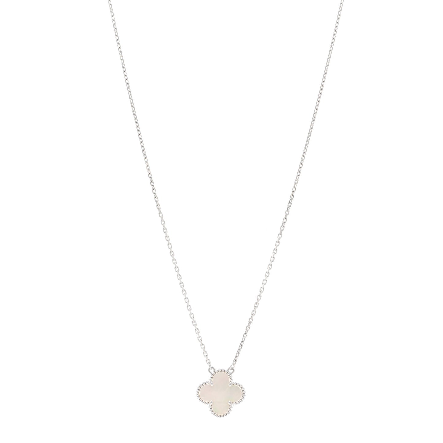 18K White Gold Mother of Pearl Vintage Alhambra Pendant Necklace